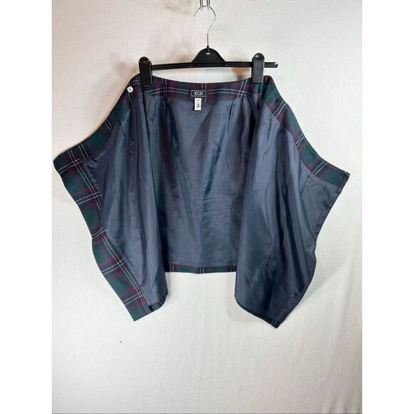 Preppy Wool Plaid Wrap Skirt Green Burgundy Tartan Mini - Picture 9 of 9